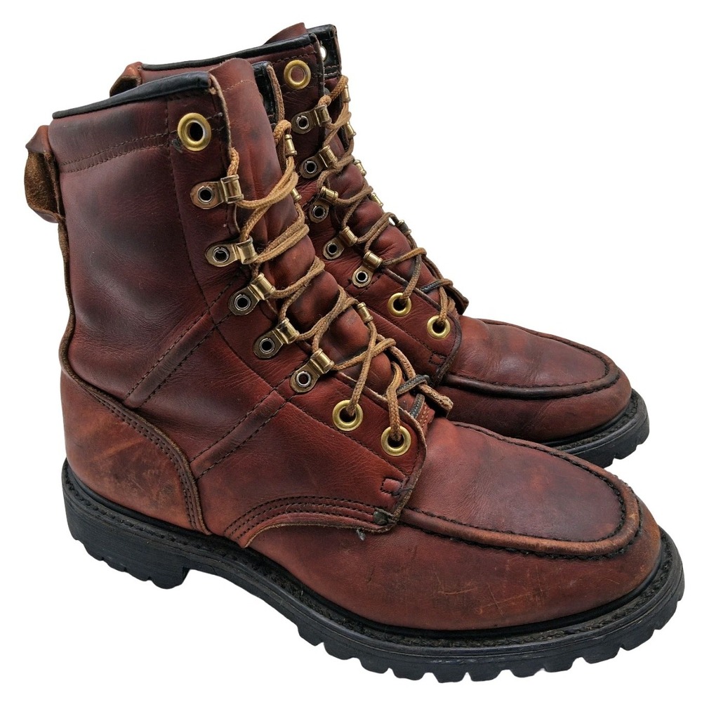 Double H Boots Mens Size 7.5 Brown Leather Combat Lace Up Mid Calf Work Boots